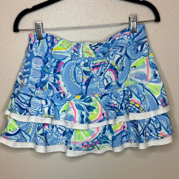 Lilly Pulitzer Medium Luxletic Zela Skort “Pinch Pinch” Blue‎ and Pink Ruffle - Picture 7 of 15